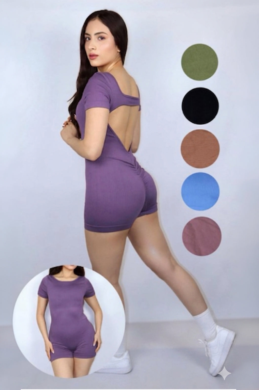 1-Off Open Back Active Romper
